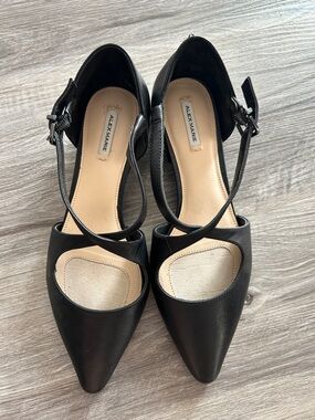 Alex Marie Black Pointed-Toe Ankle Strap Heels